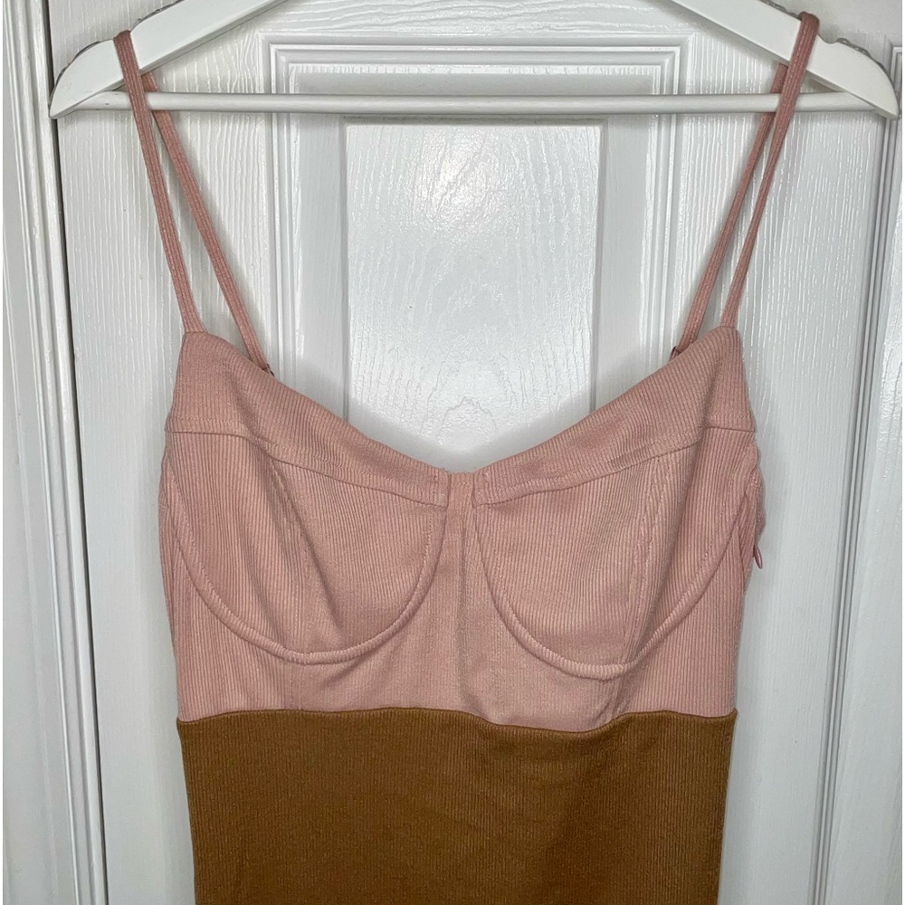 Line & Dot Maggie Dress Midi Corset Bodycon Sz Large Pink Brown Blush Combo NWT - Picture 5 of 8